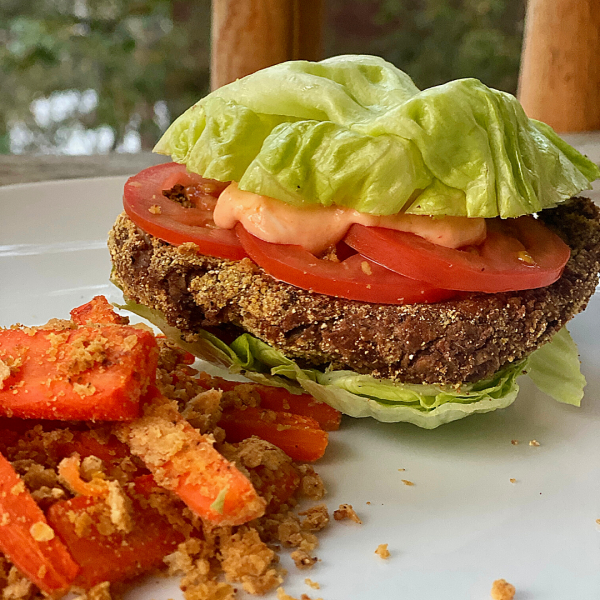 plant based burgers and carrot fries